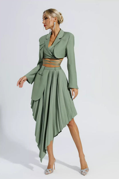 Green Ruffle Blazer Set