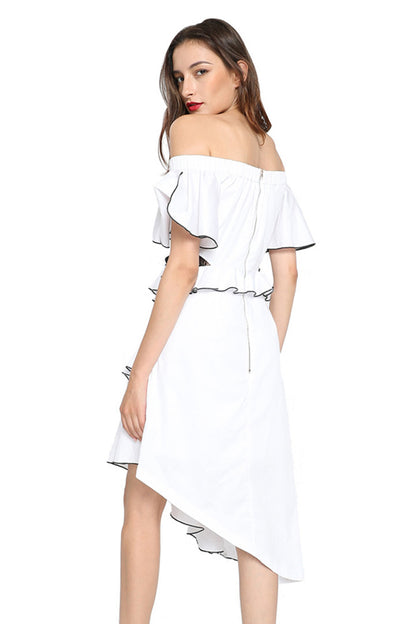 White Off Shoulder Ruffle Maxi Dress