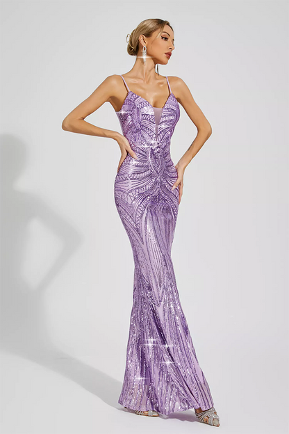 Purple Mermaid Sequins Slip Dress