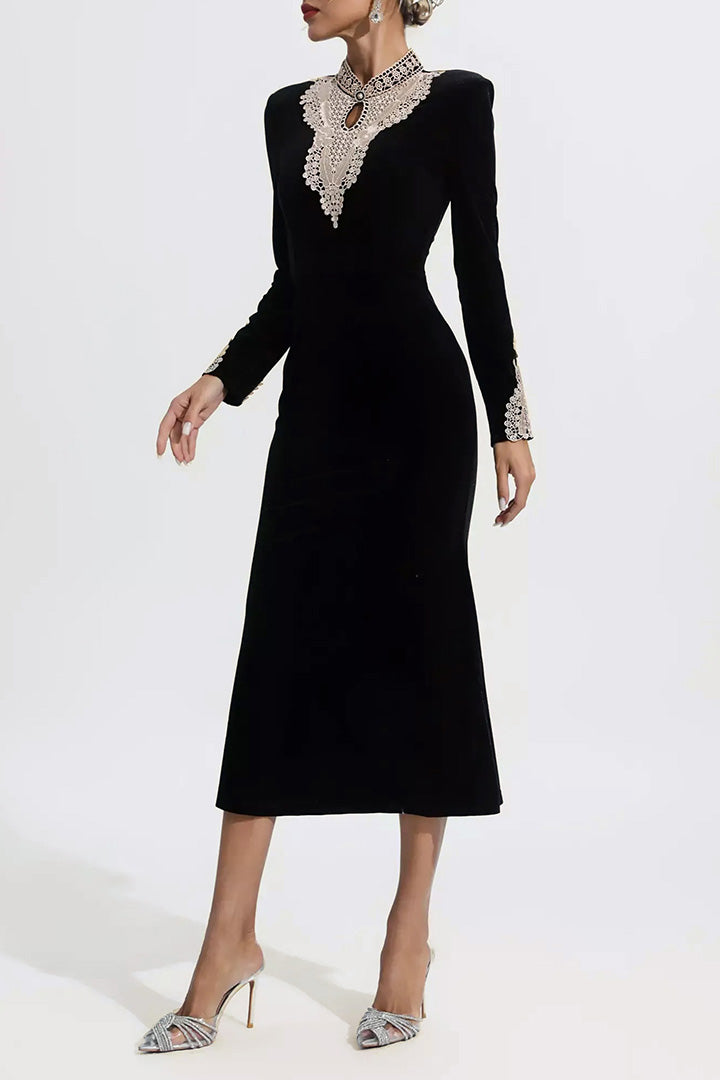 Black Velvet Long Sleeve Dress