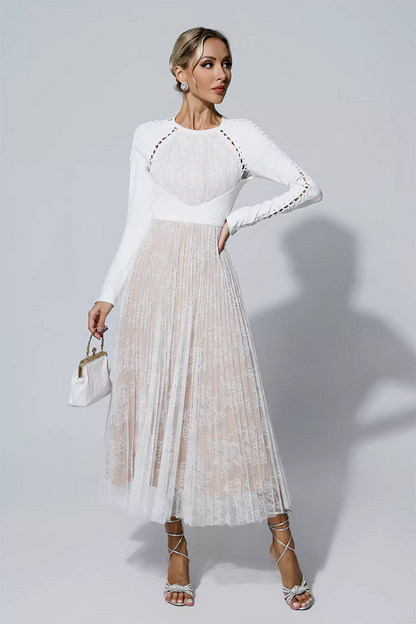 White Lace Long Sleeve Maxi Dress