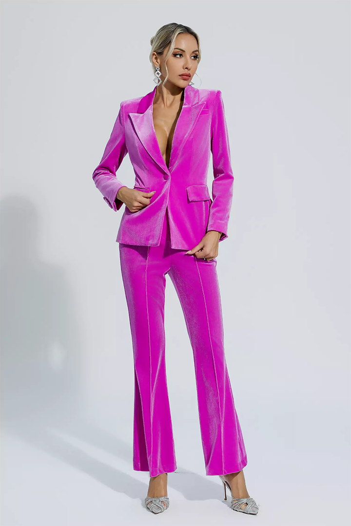 Magenta Velvet Blazer Set