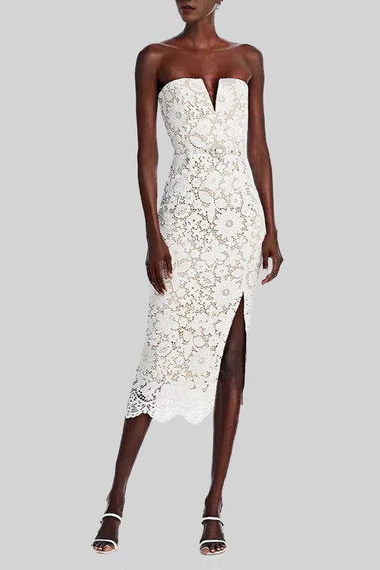 White Sheath Lace Midi Dress