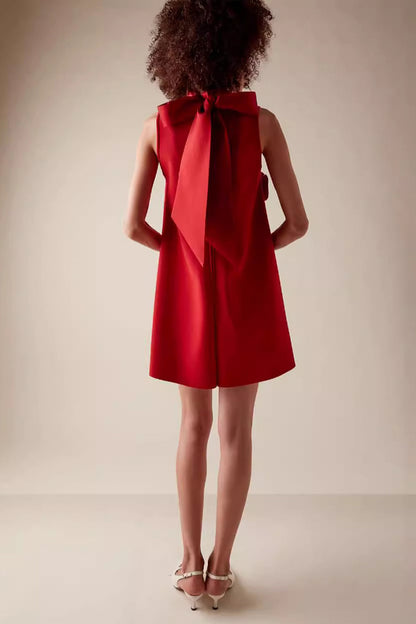 Red Round High Neck Sleeveless A-Line Mini Dress