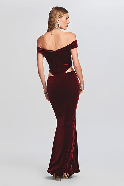 Strapless Cutout Velvet Long Dress