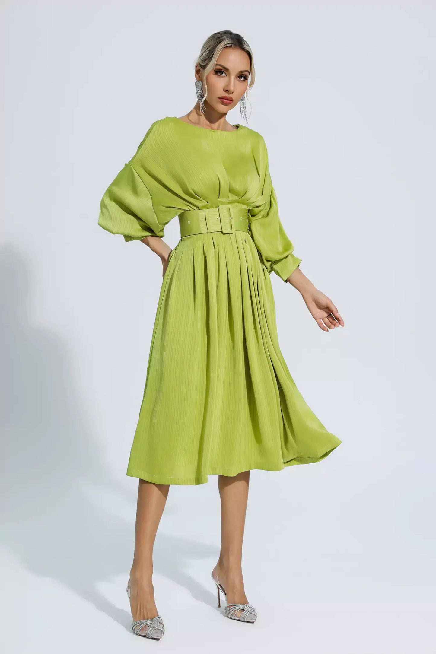 Light Green Satin Midi Dress