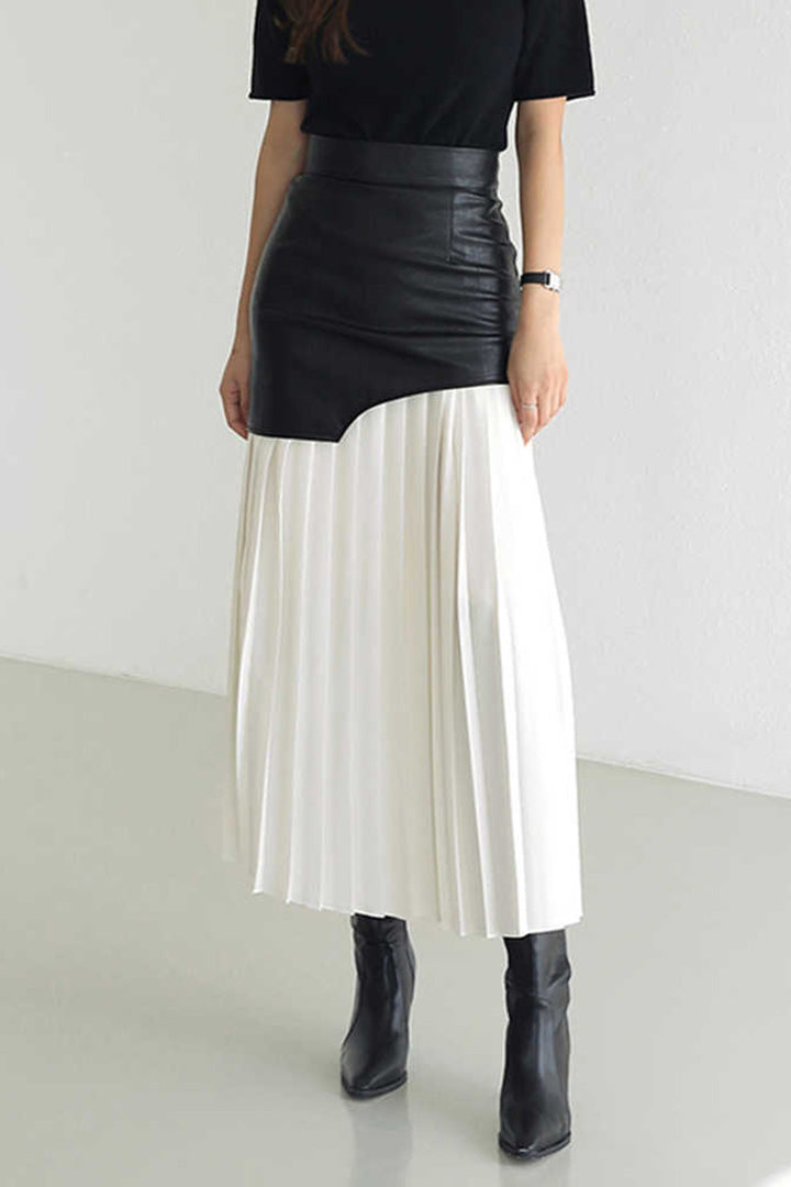 Splicing Pleated Color Collision Half-body Dress