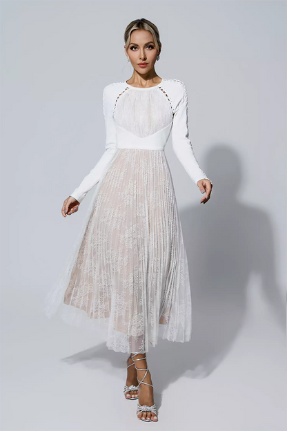 White Lace Long Sleeve Maxi Dress