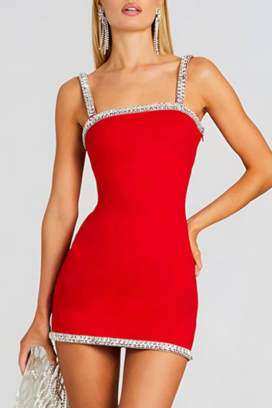 Red Rhinestone Sling Mini Dress