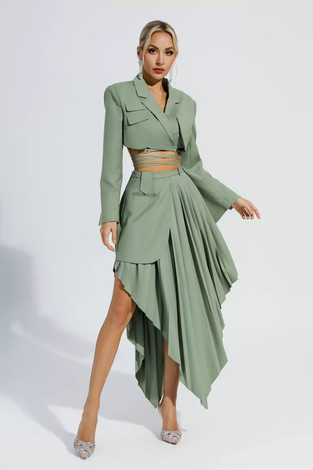 Green Ruffle Blazer Set