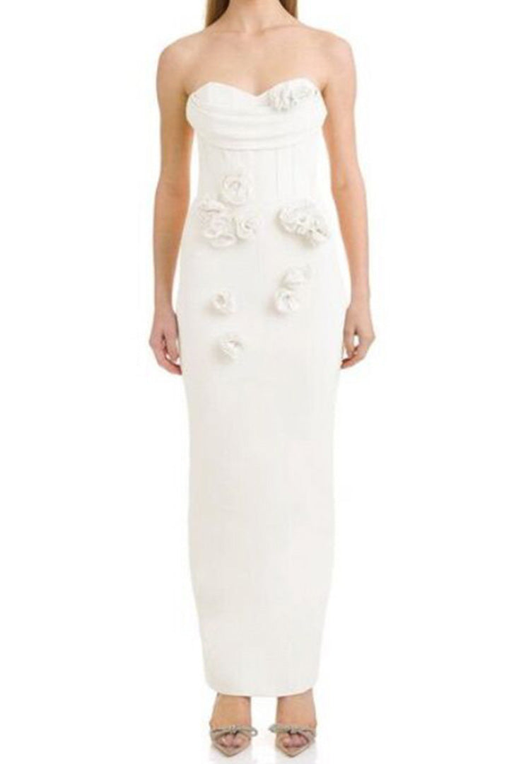 White Rose Slim Waist Split Dress