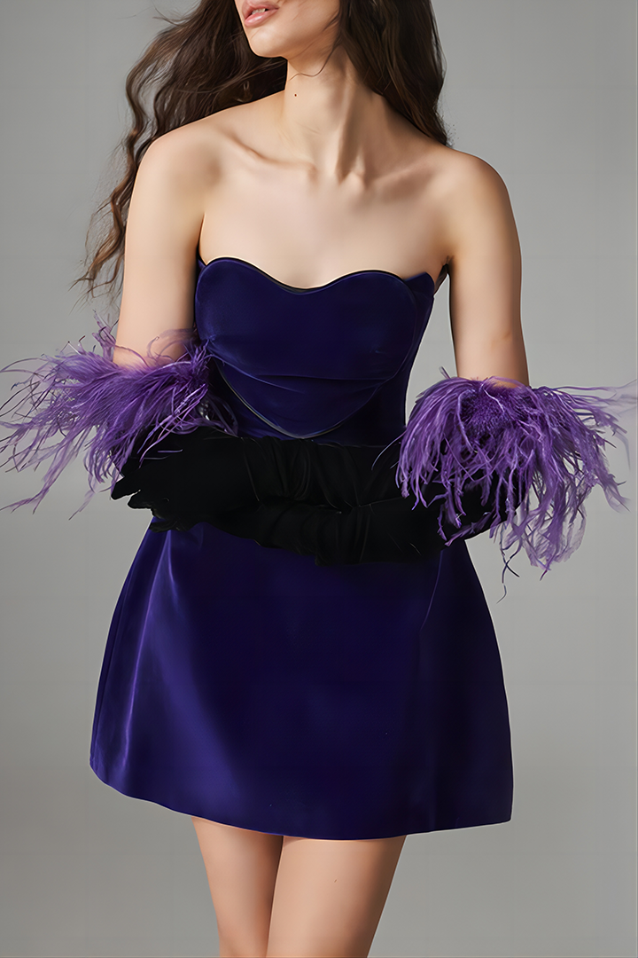 Purple Heart Sheath Velvet Mini Dress