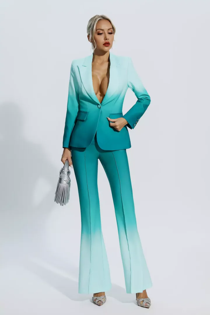 Gradient Green Blazer Set