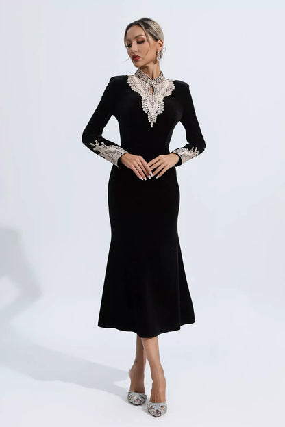 Black Velvet Long Sleeve Dress