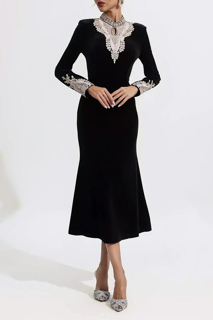 Black Velvet Long Sleeve Dress