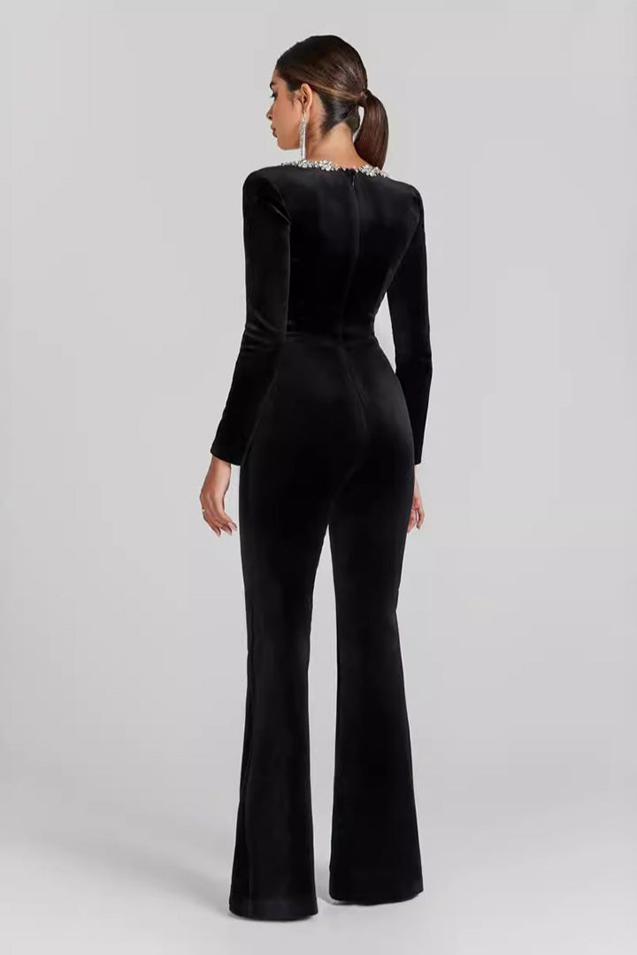 Diamante Square Neck Flared Jumpsuit