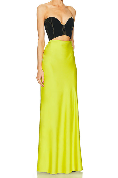 Yellow Green Colorblocked Sheath Dress Set