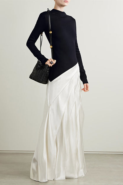 Irregularly Pleated Color Blocked Maxi Dress