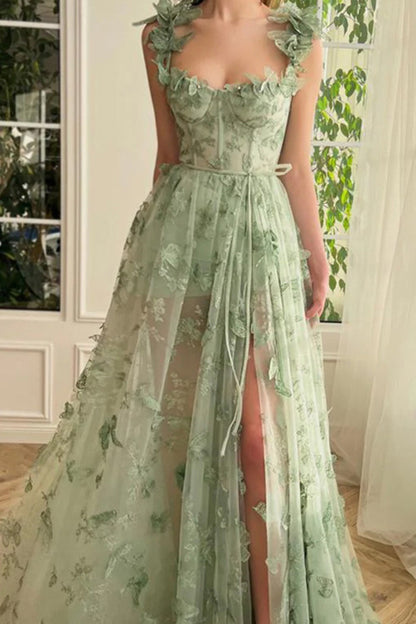 Green Lace Spaghetti Strap Maxi Dress