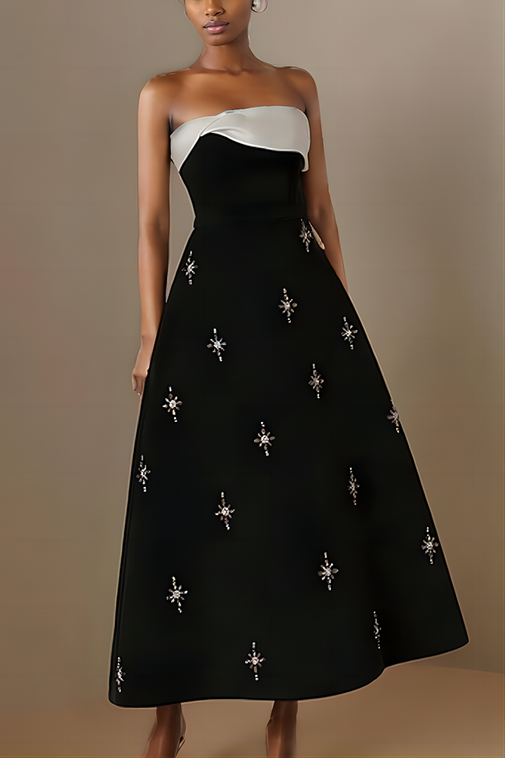 Star Diamond Black and White Colorblock Midi Dress