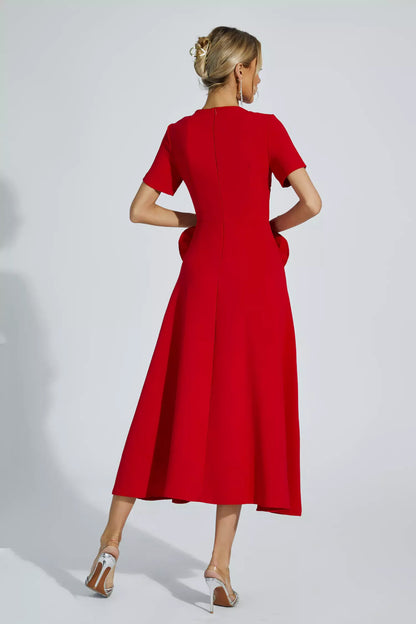 Red Flower Midi Dress