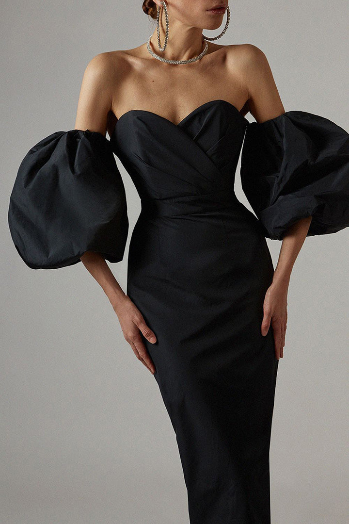 Black Off Shoulder Midi Dress