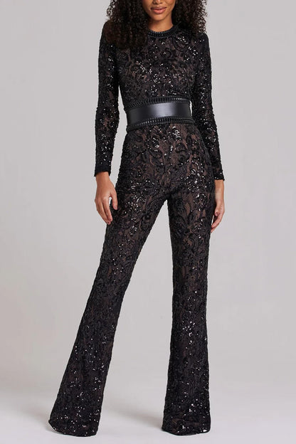 Lace Cutout Waist-cinching Jumpsuit