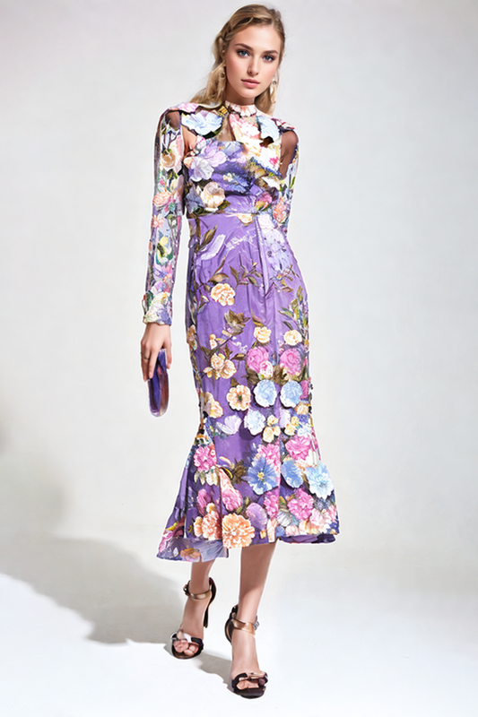 Purple Flower Embroidered Dress