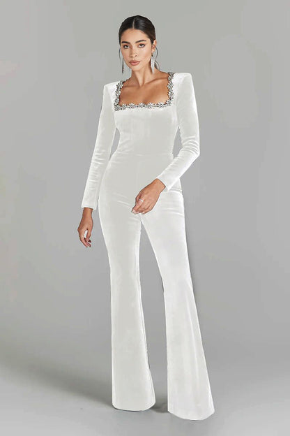 Diamante Square Neck Flared Jumpsuit