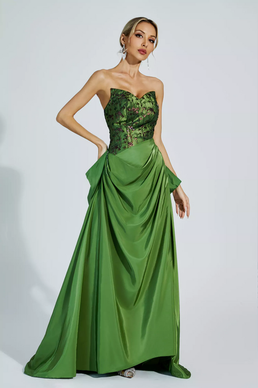 Green Ruched Off-shoulder Dress