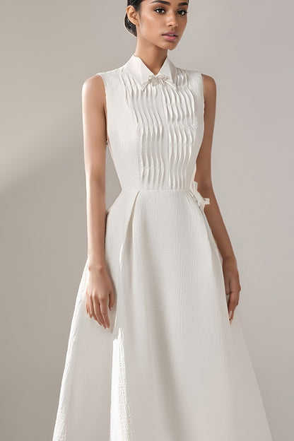 White Sleeveless Pleated Midi Dress