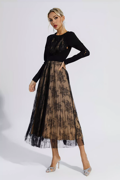 Black Lace Long Sleeve Maxi Dress