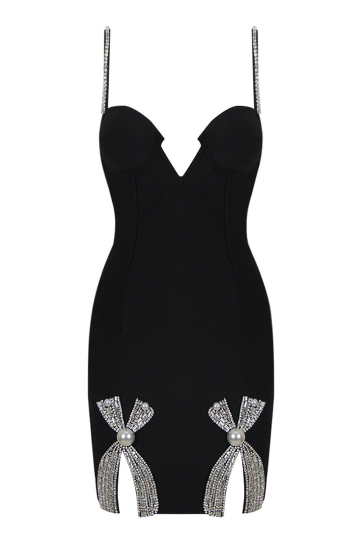 Black Bow Sling Bandage Mini Dress