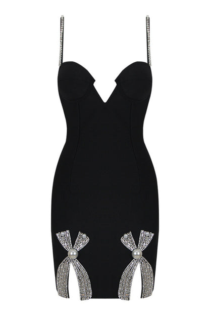 Black Bow Sling Bandage Mini Dress