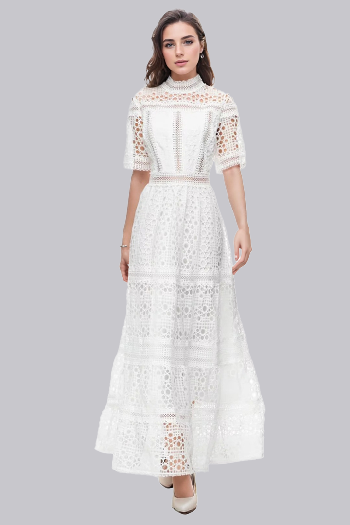 Half Sleeves Lace Midi Dress