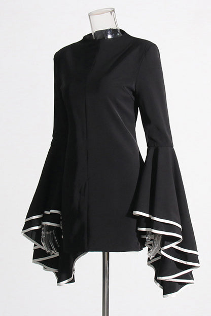 Black White Large Ruffle Sleeve Mini Dress