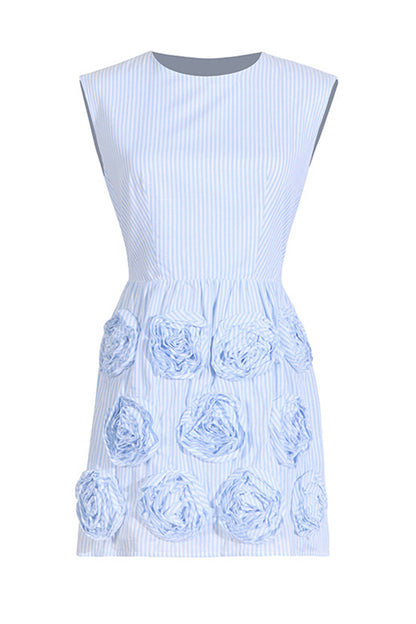 3D Floral Embellished Sleeveless Round Neck Short Dress