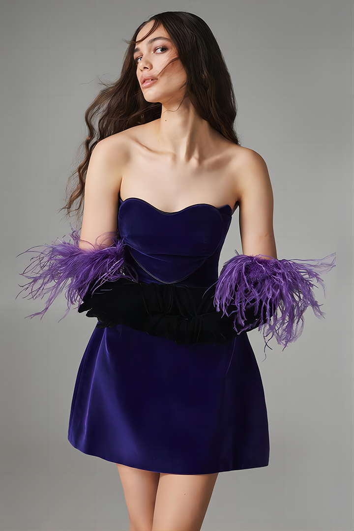 Purple Heart Sheath Velvet Mini Dress